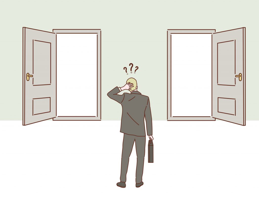 Man choosing between two doors