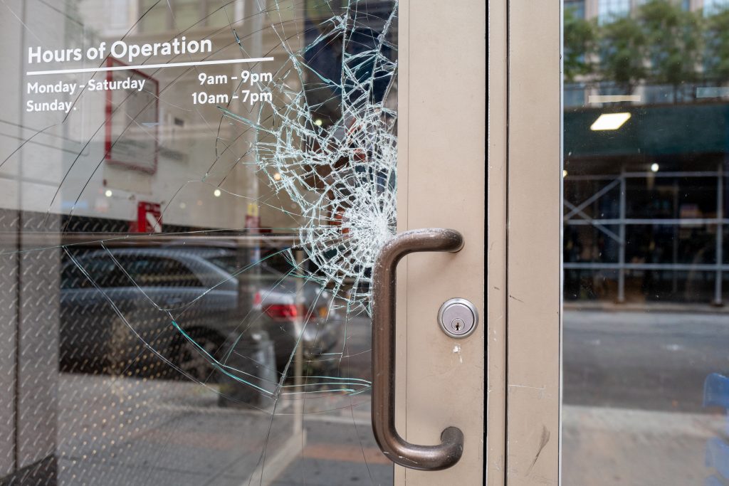 Broken commercial glass door