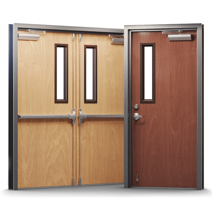 wood double doors and single door with matching lite kits