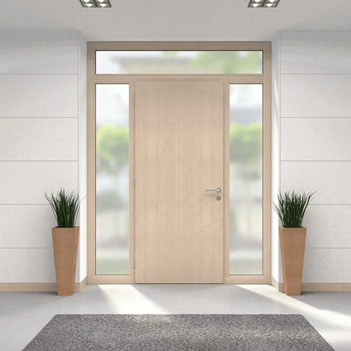 Commercial door with sidelights and transom