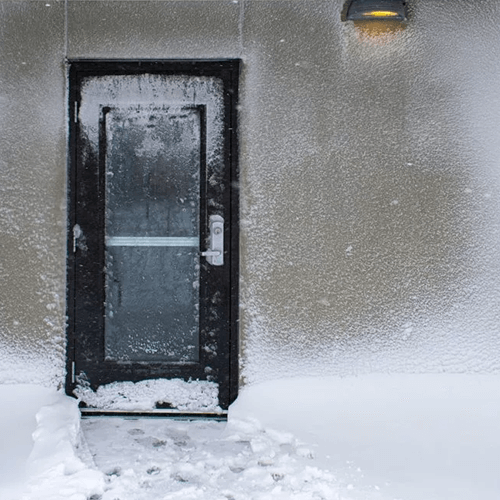 Commercial door in snow