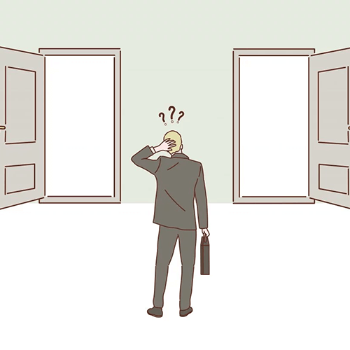 Man choosing between two doors