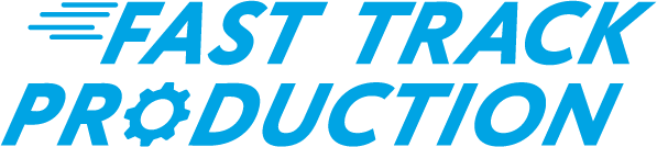 Fast Track Production word mark logo in blue